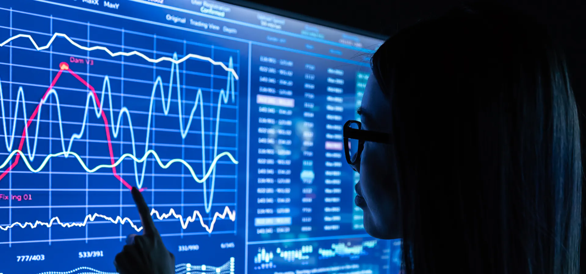 Digital Marketing & SEO: analyst viewing marketing performance charts on a large display