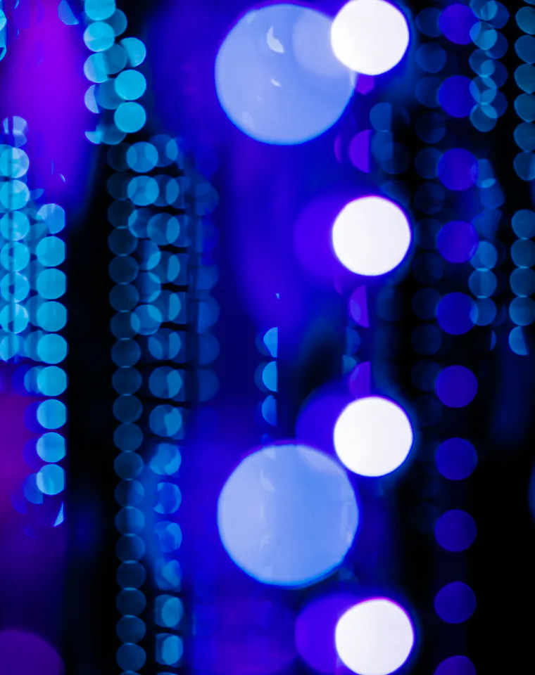 Blockchain & Trust: blue and purple glowing lights of data hardware