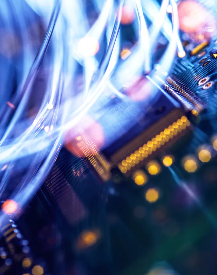 Healthcare & Medicine: fiber optic light over a circuit board