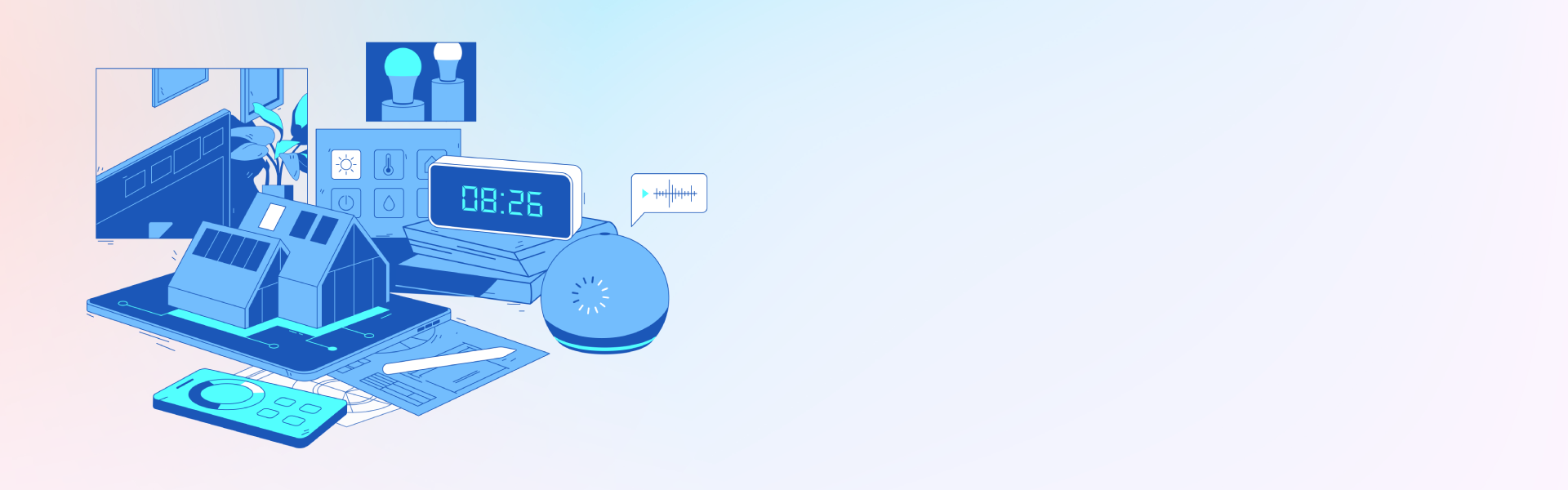 Custom DESSS IoT consulting hero illustration showing sensors and actuators, gateway integration, embedded systems, edge computing, digital twin, AIoT, predictive maintenance, and cloud analytics.