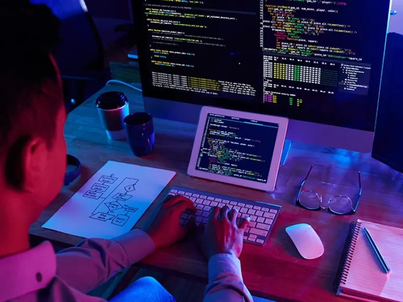 Web Application Development Technology Stack | DESSS DESSS web application development technology stack featuring React.js, Angular, Node.js, Python, Laravel, MySQL, MongoDB, AWS, Docker, Kubernetes, and CI/CD tools.