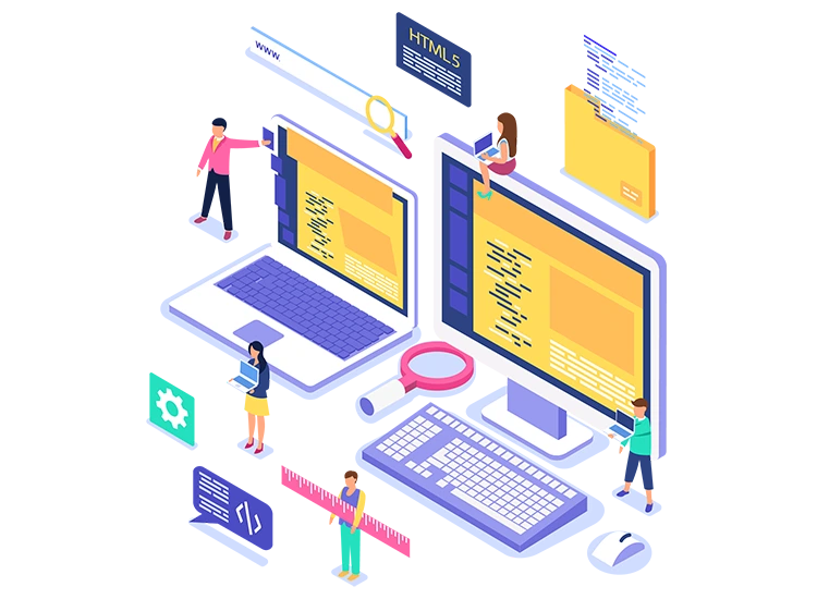 How to Design a Business Website Fast: illustration of developers building web applications