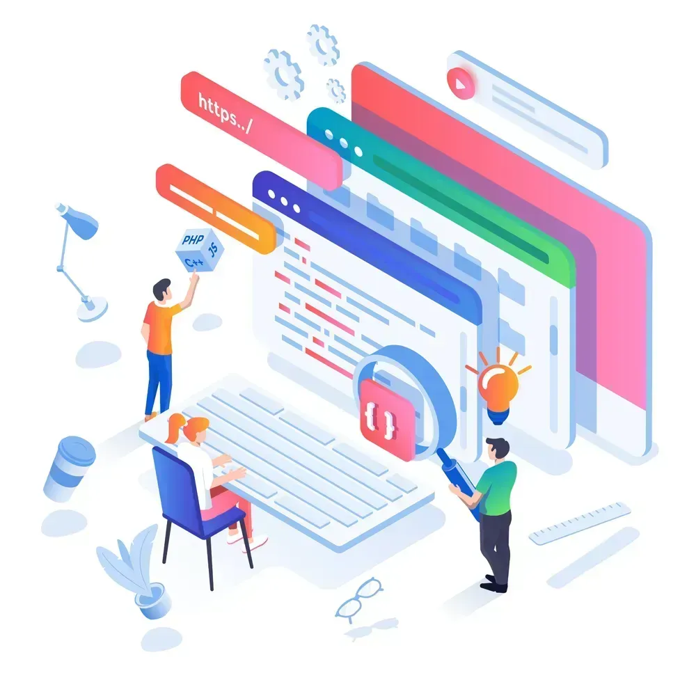 Why Web App Consulting Matters: illustration of a team working on a web application